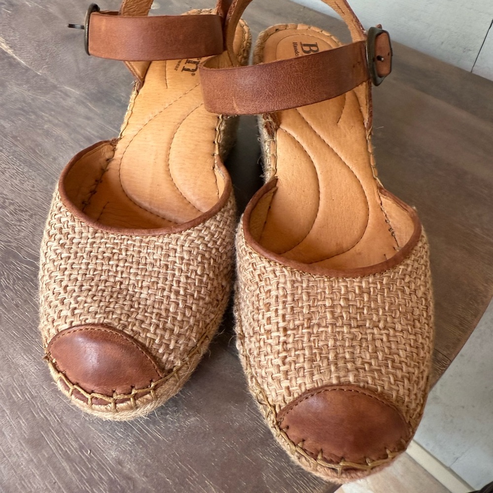 Born Tan Leather/Woven Espadrille Sandals